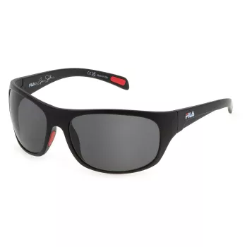 FILA SFI514-64U28P Herren Polarized Sonnenbrille, Schwarzer Rahmen, Graue Gläser, 64/17/130 mm