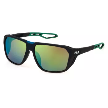 FILA SFI722-637U4V Herren Sportliche Rechteck-Sonnenbrille - Matt Schwarzer Rahmen, Graue Gläser