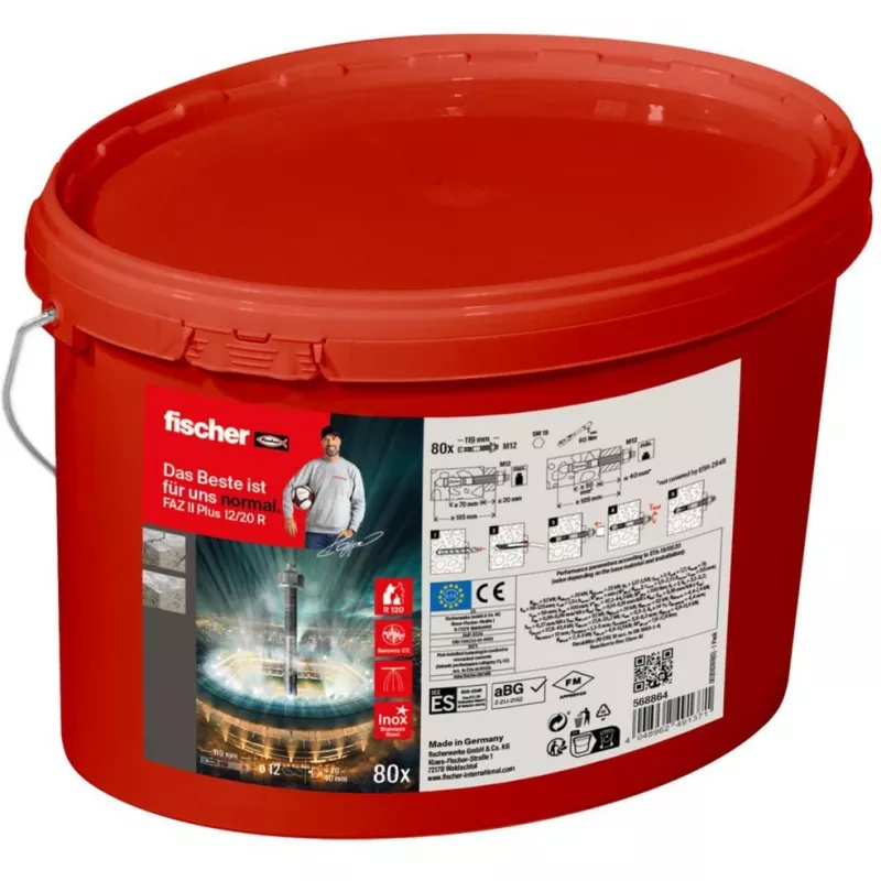 FISCHER Bolzenanker FAZ II Plus 12/20 R – Edelstahl A4, 80 Stück Gebinde