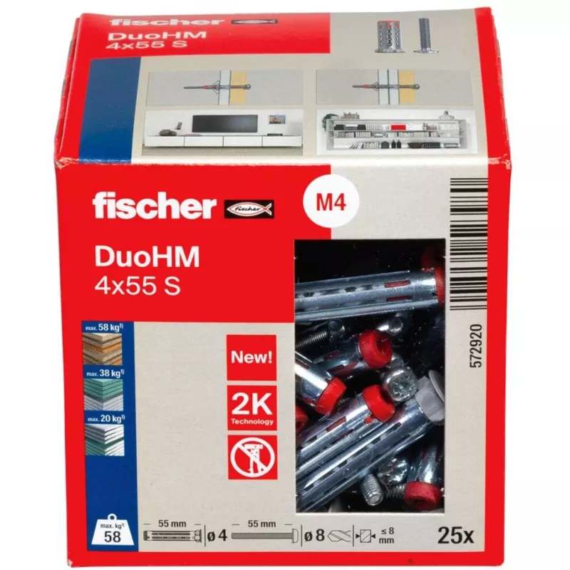 fischer DuoHM 4x55 S PH PZ Hohlraumdübel 55 mm, 25 Stück 572920