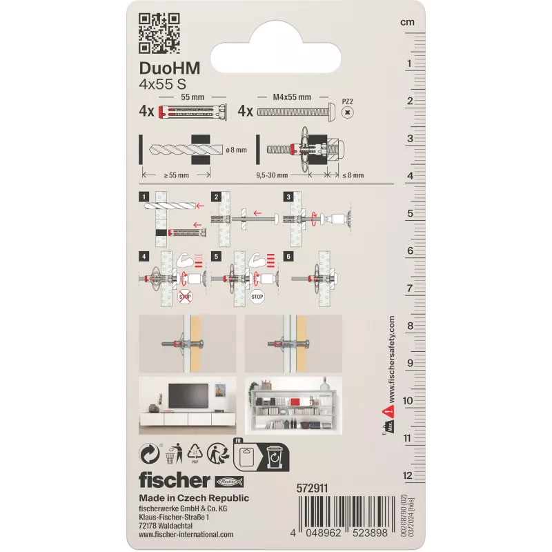 Fischer DuoHM 4x55 S PH PZ Hohlraumdübel 55 mm 4 Stück 572911