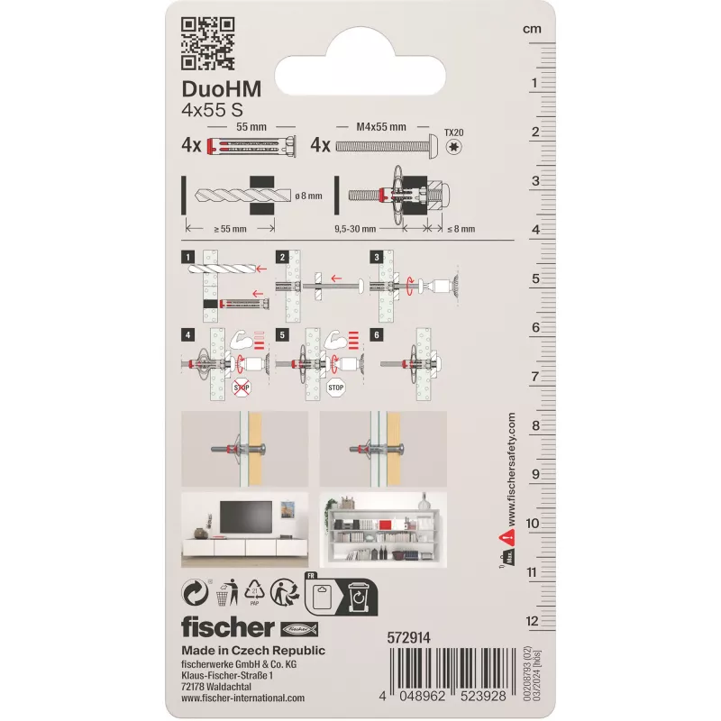 Fischer DuoHM 4x55 S PH TX Hohlraumdübel 55 mm 4 Stück 572914