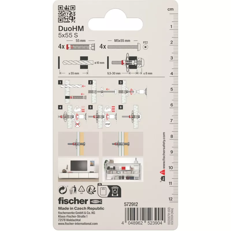 Fischer DuoHM 5x55 S PH PZ Hohlraumdübel 55 mm 4 Stück 572912