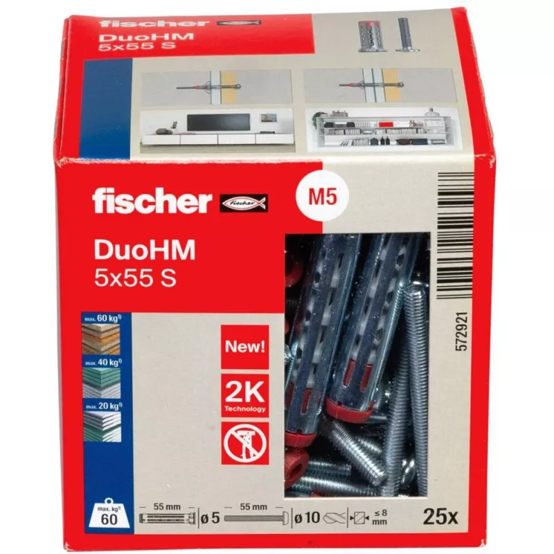 fischer DuoHM 5x55 S PH PZ Hohlraumdübel 55 mm, 25 Stück 572921