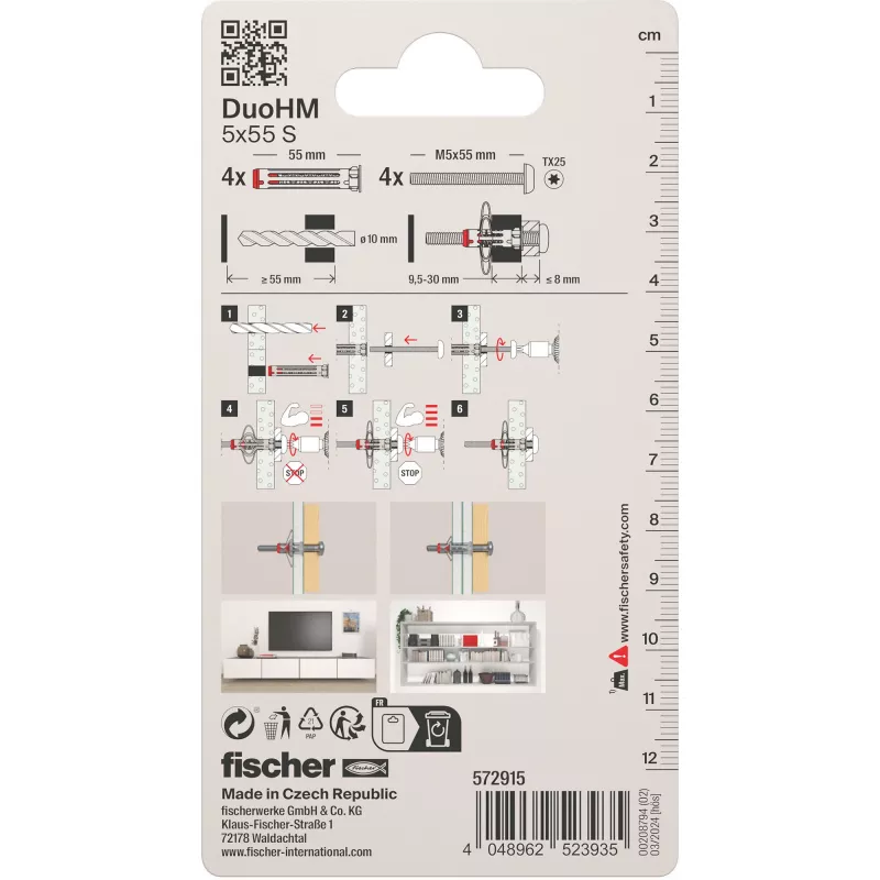 Fischer DuoHM 5x55 S PH TX Hohlraumdübel-Set, 4 Stück 572915