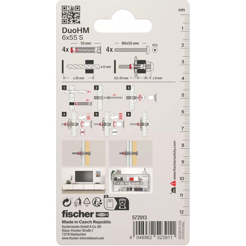 Fischer DuoHM 6x55 S Hohlraumdübel mit Schrauben, 4 Stück 572913