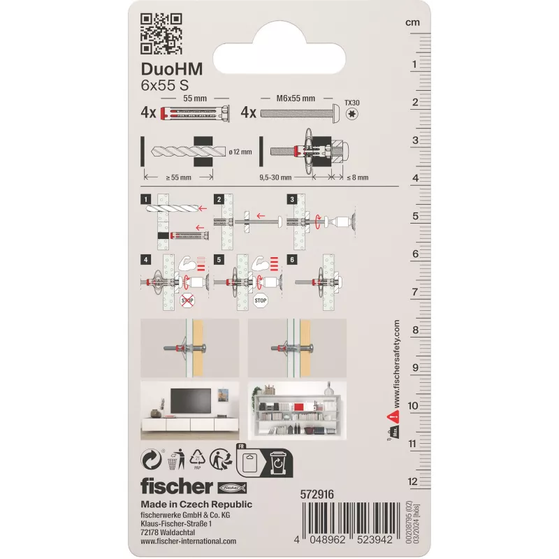 Fischer DuoHM 6x55 S PH TX Hohlraumdübel 55 mm 4 Stück 572916