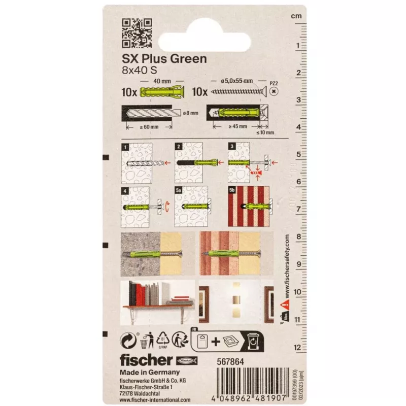 Fischer DUOPOWER Schrauben- und Dübel-Set 100-teilig - 6x30/8x40/10x50 mm - PZ2 - Grün
