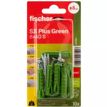 Fischer DUOPOWER Schrauben- und Dübel-Set 100-teilig - 6x30/8x40/10x50 mm - PZ2 - Grün