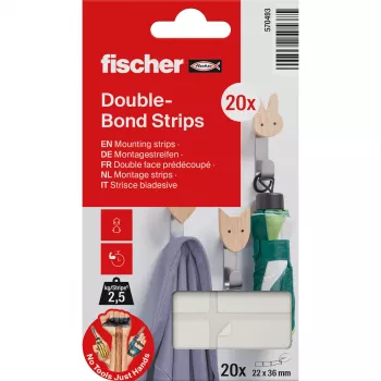 FISCHER GOW Montagestreifen 20 Stück, Weiß, 22 x 36 mm, selbstklebend