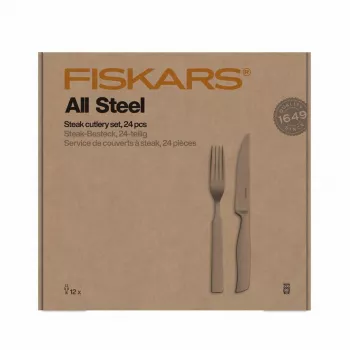 FISKARS All Steel 24-teiliges Steakbesteck-Set, Edelstahl, spülmaschinengeeignet