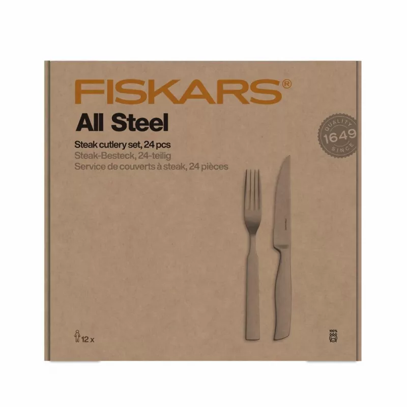 FISKARS All Steel 24-teiliges Steakbesteck-Set, Edelstahl, spülmaschinengeeignet