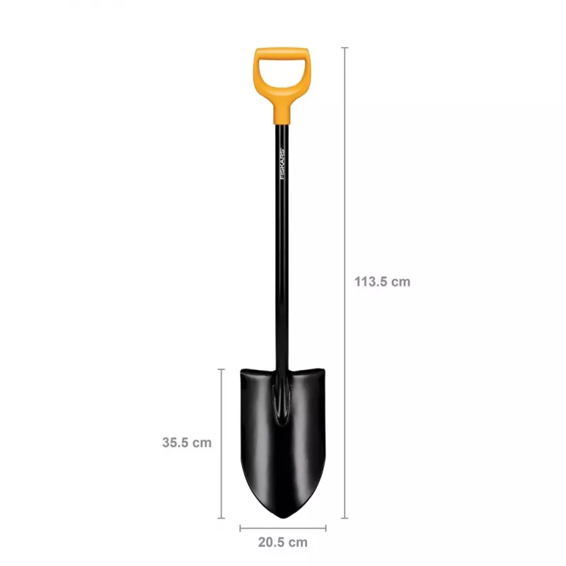 Fiskars Solid+ XL Spaten mit scharfer Klinge und Stahl-D-Griff, Borstahlklinge, 1250 mm