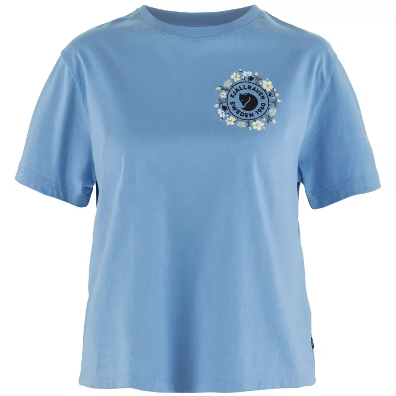 Fjällräven Damen T-Shirt Ultramarine - Bio-Baumwolle, Regular Fit, Kurzarm, Rundhals, Fjällblomster Logo