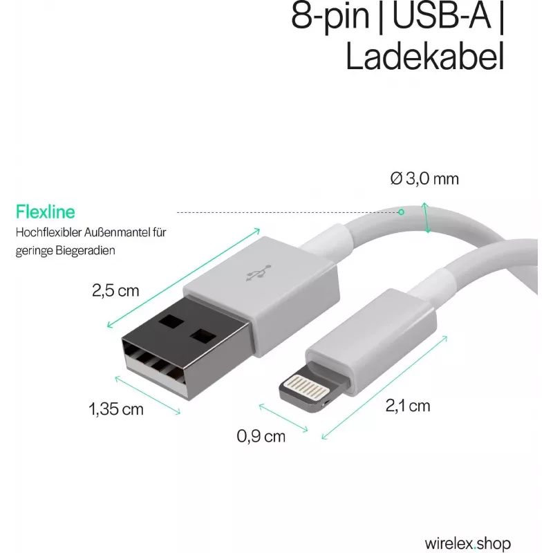 Flexline USB-Lade- und Sync-Kabel, USB-A auf 8-Pin (Lightning), 2.0, ABS, Weiß, 5,0 m (FL31-12048)