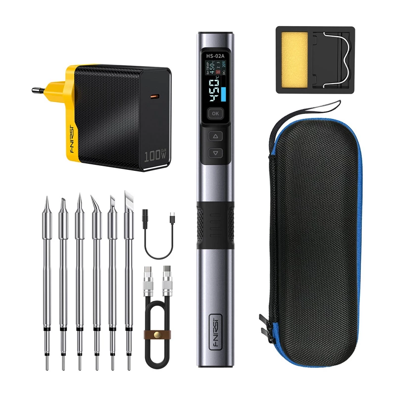 FNIRSI HS-02A F 100W Smart Lötkolben mit USB-C PD3.0, OLED-Display, T12-kompatibel