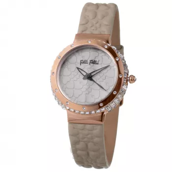 FOLLI FOLLIE Donatella Damen Quarzuhr WF13B032SPI 35mm Edelstahlgehäuse weißes Zifferblatt rosa Lederarmband