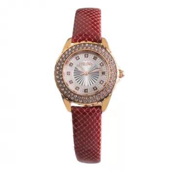 FOLLI FOLLIE Heart4Heart Damenuhr Quarz WF1B006STSR 33mm Roségold Edelstahlgehäuse Weißes Zifferblatt Rotes Lederarmband