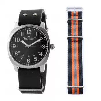 FOLLI FOLLIE MAN WF14T001SDNN 42mm Analog-Quarzuhr Schwarzes Leder