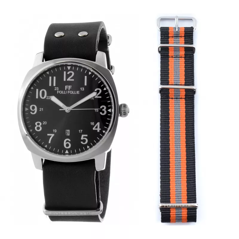 FOLLI FOLLIE MAN WF14T001SDNN 42mm Analog-Quarzuhr Schwarzes Leder