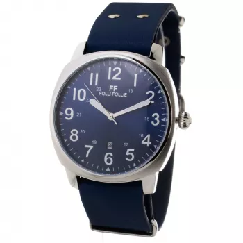 Folli Follie Herrenuhr WT14T0015DV 40mm Edelstahl Quarz Analog Schwarzes Zifferblatt Lederarmband