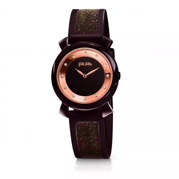 FOLLI FOLLIE Damenuhr WF15R013ZSB (28mm) - Roségold-Edelstahlgehäuse, rosa Lederarmband, Quarzwerk