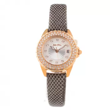 Folli Follie Woman WF1B006STM 30mm Quarz-Analog-Armbanduhr mit weißem Lederarmband