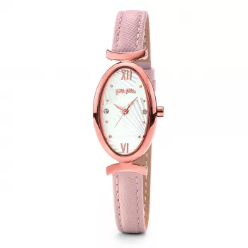 Folli Follie Damen Quarz Analoguhr WF16R031SSS - Roségold-Ton Edelstahl, Weißes Zifferblatt, 34 mm