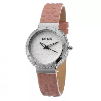 FOLLI FOLLIE Damenuhr WF13A032SPRDF 32mm Roségold Edelstahlgehäuse Weißes Zifferblatt Pinkes Lederarmband Quarz Analog