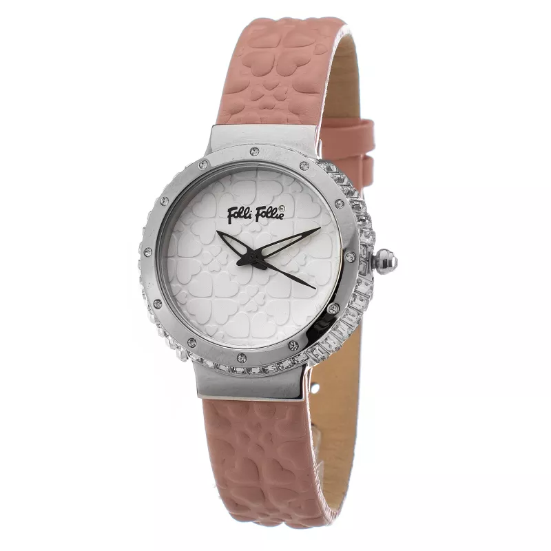 FOLLI FOLLIE Damenuhr WF13A032SPRDF 32mm Roségold Edelstahlgehäuse Weißes Zifferblatt Pinkes Lederarmband Quarz Analog