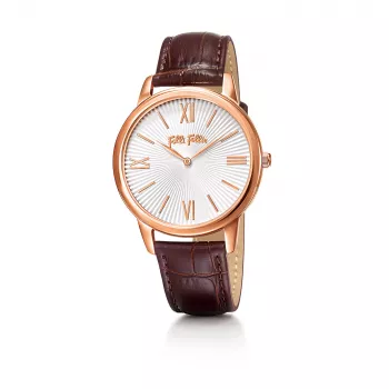 Folli Follie Damenuhr WF15R033SPW 35mm Roségold Edelstahl Weißes Leder