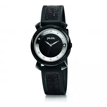 FOLLI FOLLIE Damenuhr WF15T013ZSK 28mm Roségold Edelstahlgehäuse Schwarzes Lederarmband Quarz Analog
