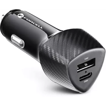 Forcell Carbon CC50-1A1C 38W Auto-Ladegerät USB-C PD 3.0 + USB-A QC 3.0 Schwarz
