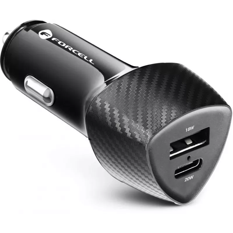 Forcell Carbon CC50-1A1C 38W Auto-Ladegerät USB-C PD 3.0 + USB-A QC 3.0 Schwarz