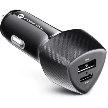 Forcell Carbon CC50-1A1C 38W Auto-Ladegerät USB-C PD 3.0 + USB-A QC 3.0 Schwarz