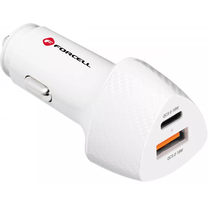 Forcell Carbon CC50-1A1C 38W USB-C PD + USB-A QC 3.0 Auto-Ladegerät - Weiß