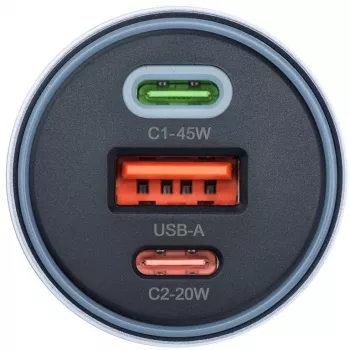 Forcell F-Energy 65 Auto-Ladegerät 65W, 2x USB-C (PD 3.0) & 1x USB-A (QC 4.0), Grau