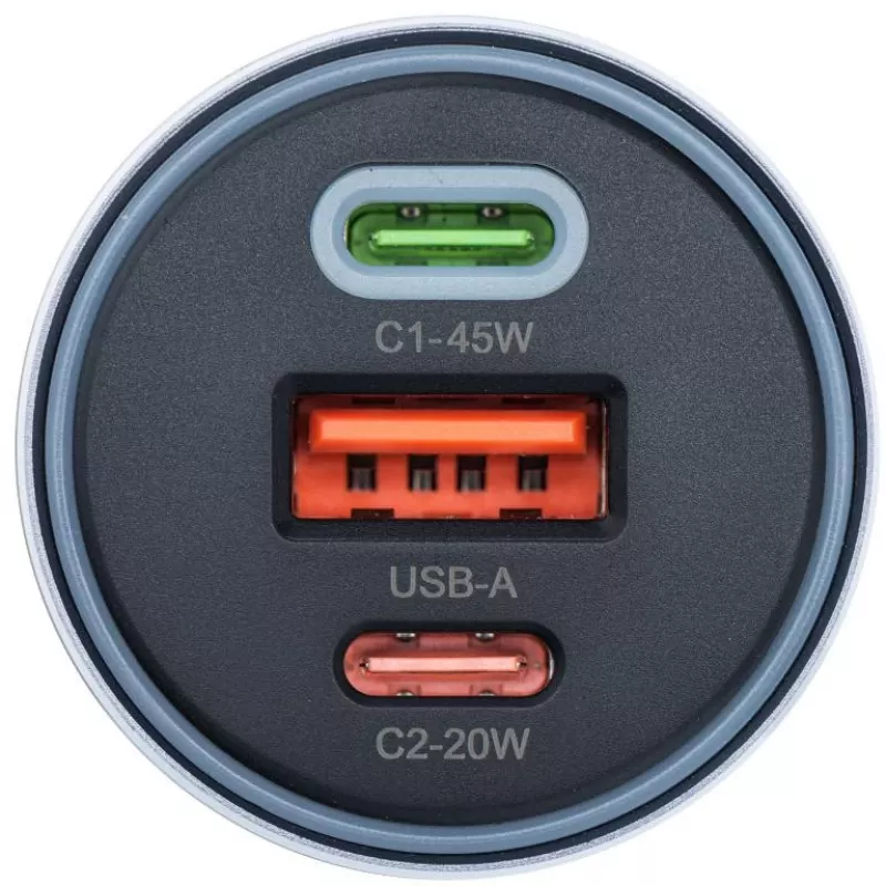 Forcell F-Energy 65 Auto-Ladegerät 65W, 2x USB-C (PD 3.0) & 1x USB-A (QC 4.0), Grau