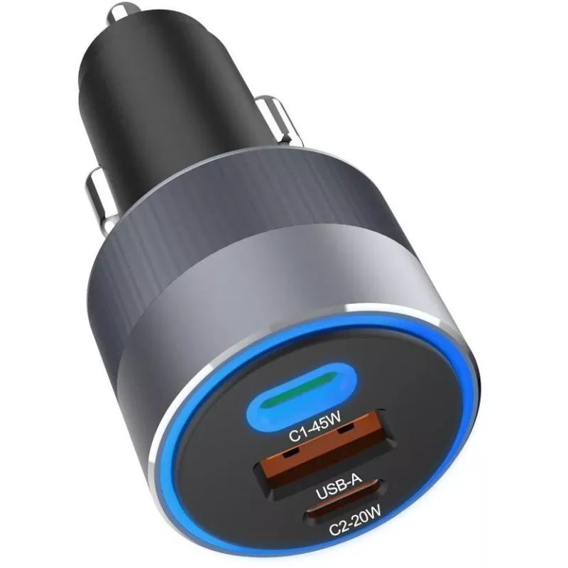Forcell F-Energy 65 Auto-Ladegerät 65W, 2x USB-C (PD 3.0) & 1x USB-A (QC 4.0), Grau