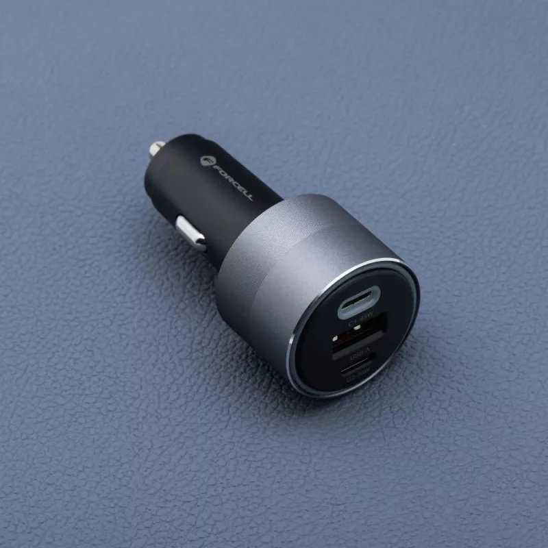 Forcell F-Energy 65 Auto-Ladegerät 65W, 2x USB-C (PD 3.0) & 1x USB-A (QC 4.0), Grau