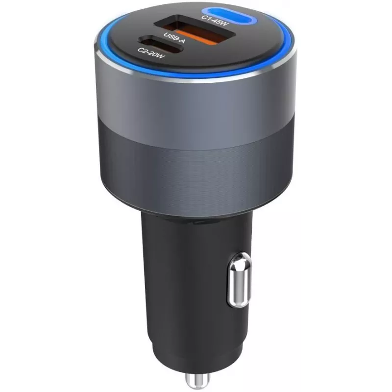 Forcell F-Energy 65 Auto-Ladegerät 65W, 2x USB-C (PD 3.0) & 1x USB-A (QC 4.0), Grau