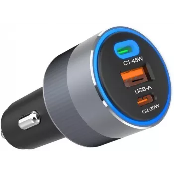 Forcell F-Energy 65 Auto-Ladegerät 65W, 2x USB-C (PD 3.0) & 1x USB-A (QC 4.0), Grau
