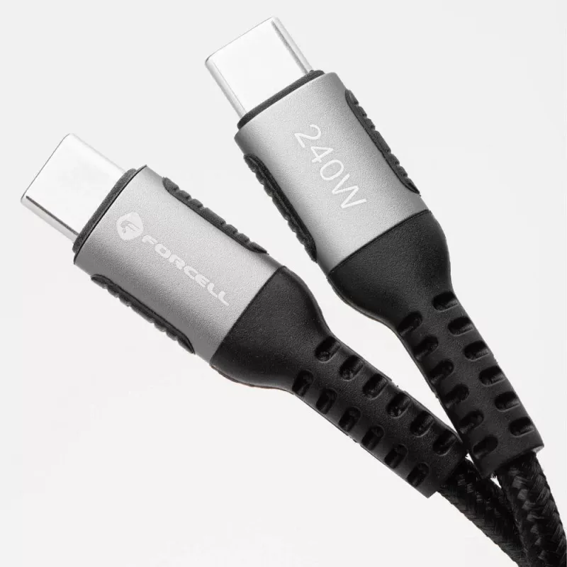 Forcell F-Energy Cafule USB-C auf USB-C Kabel 2 m 240 W PD 5A QC 4.0 Geflochten Schwarz
