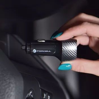 Forcell F-Energy Carbon Car Charger USB-C QC3.0 PD 20W mit USB-C auf Lightning Kabel CC50-1C Schwarz