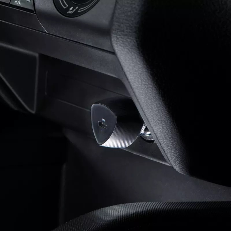 Forcell F-Energy Carbon Car Charger USB-C QC3.0 PD 20W mit USB-C auf Lightning Kabel CC50-1C Schwarz