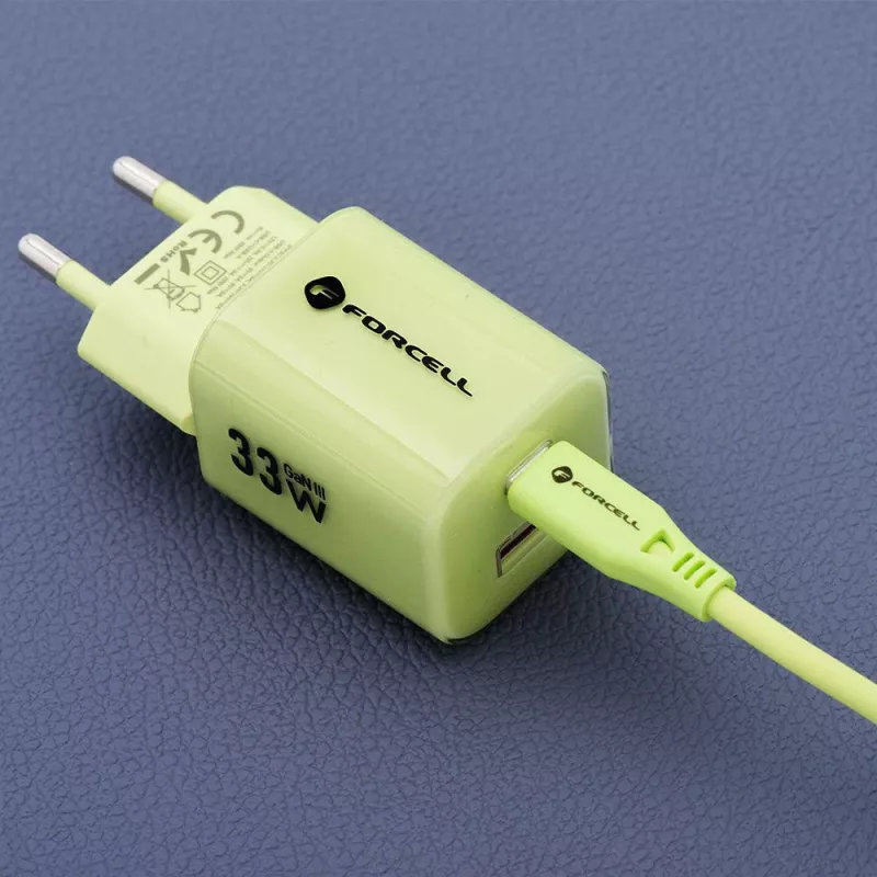 Forcell F-Energy GaN III VT-41 33 W GaN-Wandladegerät, 1x USB-C PD 3.0/PPS & 1x USB-A QC 4.0, Grün
