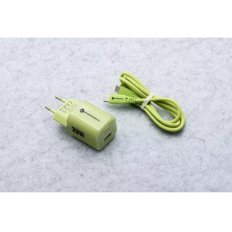 Forcell F-Energy GaN III VT-41 33 W GaN-Wandladegerät, 1x USB-C PD 3.0/PPS & 1x USB-A QC 4.0, Grün