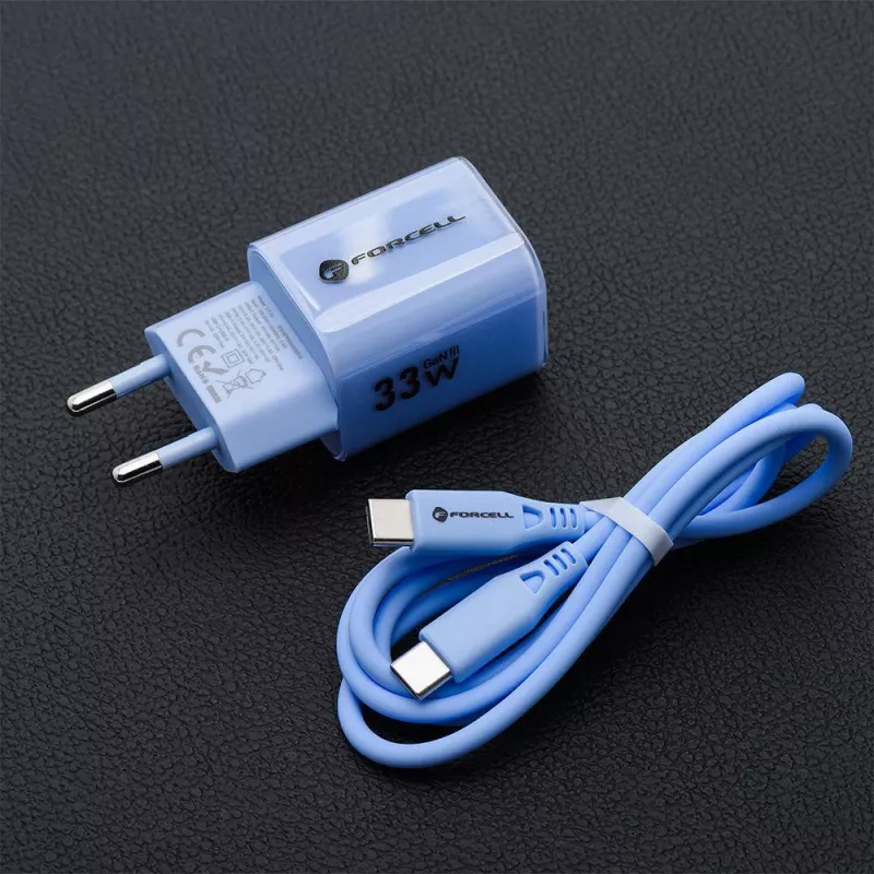 Forcell F-Energy GaN III VT-41 33W USB-C & USB-A Wandladegerät, PD 3.0, QC 4.0, Blau
