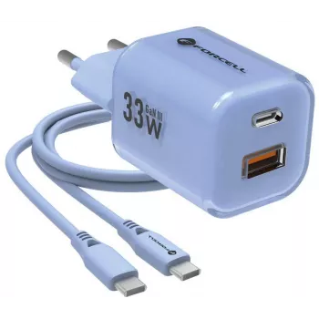 Forcell F-Energy GaN III VT-41 33W USB-C & USB-A Wandladegerät, PD 3.0, QC 4.0, Blau