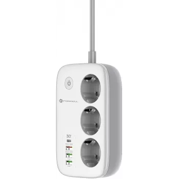Forcell F-Energy VT-PS03 Smart Power Strip, 3x Schuko-Steckdosen, USB-C PD 30W, 3x USB-A QC 3.0, Wi-Fi, Tuya App-Steuerung, 2500W/10A